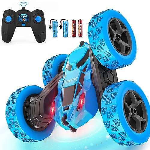 cosone Ferngesteuertes Auto, 2,4 GHz RC Autos mit Scheinwerfern, Allrad Offroad Stuntauto, Doppelseitiges 360° Drehbares Autospielzeug, Geschenke für Kinder ab 6 Jahren (Blau)
