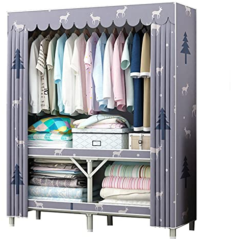 EsEntL Klappbarer Kleiderschrank aus Stoff, Multifunktions-Kleiderschrank-Organizer, Stabiler Eck-Kleiderschrank für Zuhause, offener Kleiderschrank mit Metallhalterung (Größe: 172 x 95 x 48 cm, FA