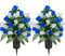 SIFOEL 2 Piezas de Flores Artificiales Cementerio con florero, Rosa Artificial Tumba Flores conmemorativas para la decoración de la lápida del Cementerio (Dark Blue&White-24T)
