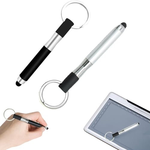 Jasminum Lot de 2 mini stylets universels pour écran tactile, stylet 3 en 1, stylo à bille noir et argent, pour téléphone portable, tablette avec écran tactile capacitif