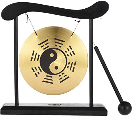 Qikam Desktop Gong - Japanische Gong Percussion Instrumente - Feng Shui Meditation Schreibtischglocke - Yin-Yang für Zuhause, Bürodekoration