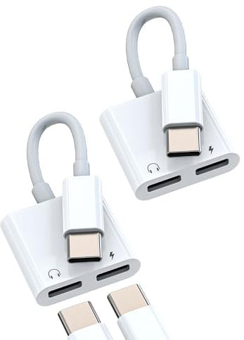 USB C Headphone Adapter (2Pack) for Apple iPhone15 Pro Max for iPad Pro Air Mini Compatible with Samsung Type C Jack Earphones Charger Splitter Cable Aux Type-C Fast Charging Port Type C Cables