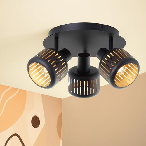 Lightbox Spotrondell mit schwenkbaren Köpfen - glamouröse Deckenstrahler - 18 x 37 cm - 3 x E14, max. 28 W - aus Aluminium/Metall - in Schwarz Goldfarben