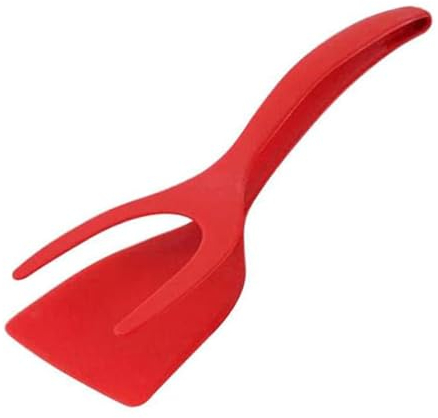 Egg Flipper Spatula, 2 in 1 Grip and Flip Egg Spatula Tongs, Non-Stick Turners for Pancake Sandwiches Bread Omelet Fish Steak French Toast, Tongs Grip and Flip Fried Egg Turners Cooking Tool (Red)