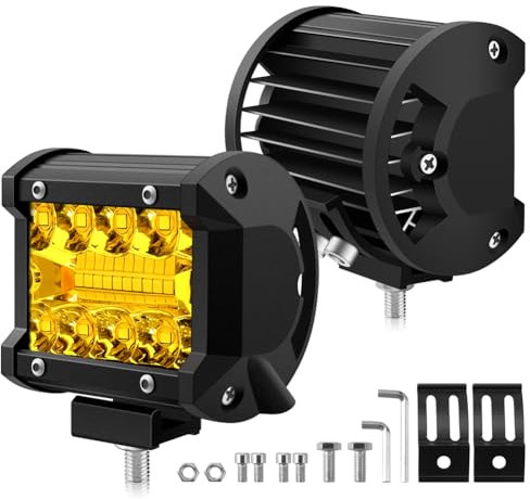 BIHEE Phare de Travail 2 pcs 12V 120W 1200LM Projecteur LED Lampe de Travail 10cm 6000K Lumière Jaune Barre Led Pour Voiture Camion Tracteur Quad Véhicule Bateau
