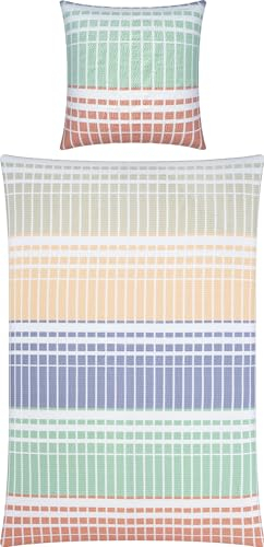 REDBEST Bettwäsche Seersucker beige-lila-Mint Größe 135x200 cm (80x80 cm)