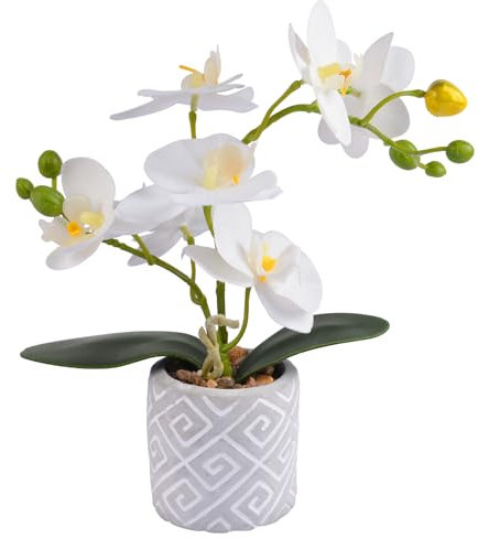 Lovmeety Artificial Orchids Flowers in Pot, Real Touch Faux Orchids Flowers with Vase Small Fake Orchids White Potted Plants for Table Centerpiece Office Room Wedding Kitchen Decoration