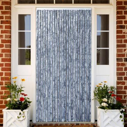 Rantry Fly Curtain Silver 100x200 cm Chenille, String Door Curtain Fly Blind, Insect Bug Screen String Doorways Divider, Tassel Doors, Doorways Dividers, Window Curtain Panel Decorations