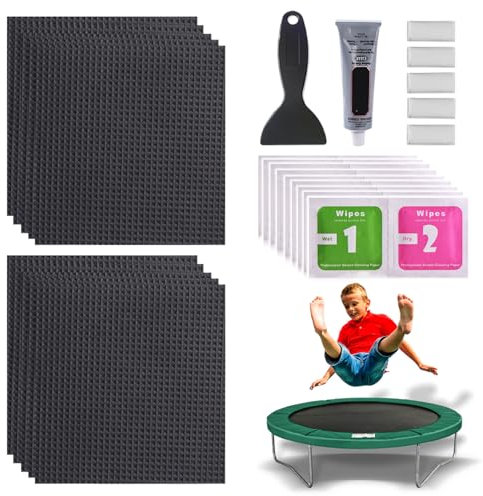 Trampolin-Flicken-Reparaturset 10 Stück 10,2x10,2 cm großes wasserdichtes quadratisches Trampolin-Flicken einfach zu verwendendes Trampolin-Reparaturset multifunktionales Trampolin-Zubehör Trampolin-F