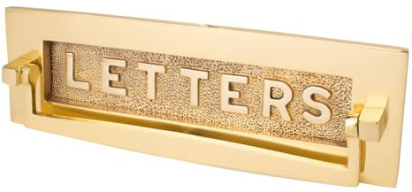 Dart Postal Knocker Letter Plate with Letter on Flap (12 x 4 Inch) - Polished Brass