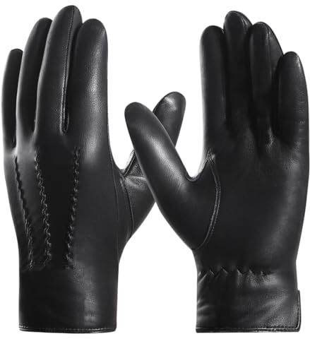 Harssidanzar Herren Lederhandschuhe Handschuhe Herren Leder Komfort Kaschmir Gefüttert GMEU006,Schwarz,Größe M