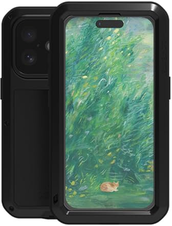 LOVE MEI für iPhone 16 Metall Hülle, Outdoor Heavy Duty Stoßfest Staubdicht Hybrid Aluminium Metall Militär Grad Bumper Schutzhülle Hülle mit gehärtetem Glas für iPhone 16 (Schwarz)