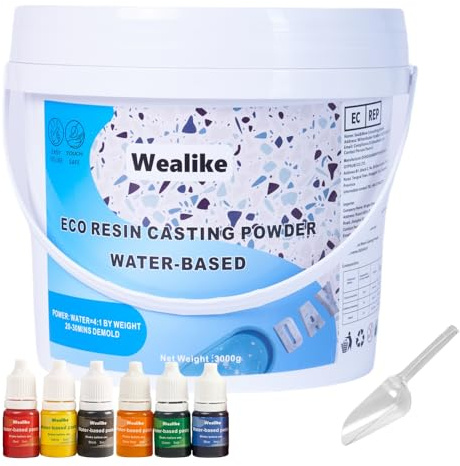 Wealike Eco Resin Ceramic Plaster 3000G with 6PCS Pigments, for DIY Craft | Easy Mix,Fast Demold,Water-activated Self-levelling Formula for Home Decor & Handmade Crafts