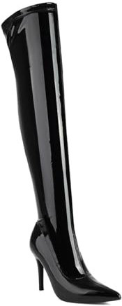 Feinlina Nero Over The Knee Stivali Sexy Pointed Toe Pelle Verniciata Coscia Stivali alti per le Donne, Nero , 43 EU
