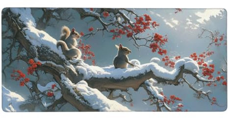 Écureuil Tapis de Souris Hiver, Tapis Souris XXL 1200x600x3 mm Tapis de Souris Gaming Accessoire, à Bords Cousus,Imperméable Antidérapant Tapis Bureau, Améliore la Précision et la Vitess, Gifts