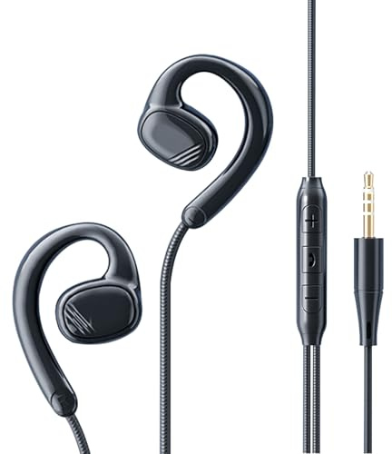 fesoklaf Offene Ohr-Kopfhörer, kabelgebundene Ohrbügel, Laufkopfhörer mit Mikrofon, 3,5 mm/Typ-C-Anschluss, Inline-Steuerung, Stereo-Headset für Büro, Radfahren, Joggen, Fitnessstudio, Workouts