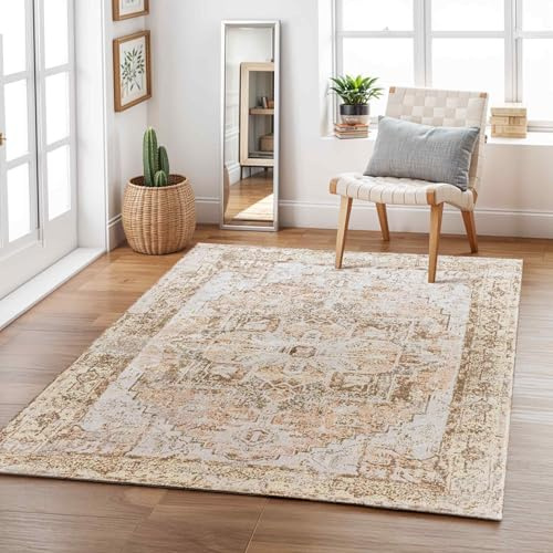 Livabliss Lusail Vintage Rug – 200x275 cm, Light Brown, Dark Brown & Coral