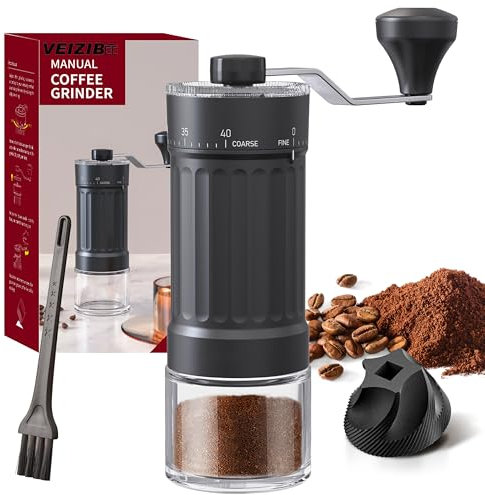 VEIZIBEE® Manual Coffee Grinder, Premium Portable Manual Coffee Grinder - Adjustable Burr Mill with Detachable Handle & Precision Grind Control，for Espresso, French Press, Camping & Travel
