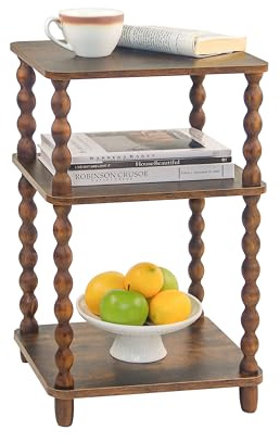 Fultyle Small Side Table, 3-Tier End Table with Shelf, Vintage Nightstand