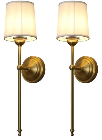 Yosoan Wandleuchte mit Stoffschirme Lampe Wandlampe Modern Wandleuchten mit E27 für Spiegel, Wohnzimmer, Schlafzimmer und Treppe (2 Stk mit antike Metal und weißem Stoffschirme)