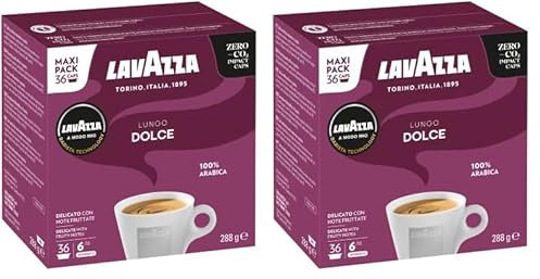 LAVAZZA - Capsule Lungo Dolce A Modo Mio - Café Long 100% Arabica - 36 Capsules (Lot de 2)