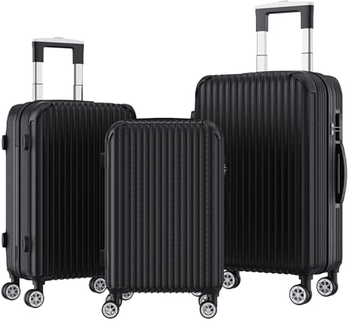 Generisch Reisekoffer Set mit Gepäckwaage, 4 Rollen und TSA Schloss, Handgepäck Koffer Organizer Set 3-TLG, Trolley Gepä, Hartschale Kofferset, Rollkoffer, Reisekoffer, Handgepäck, Schwarz