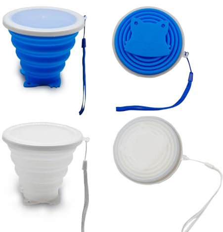 Glamifyr 2 bicchieri pieghevoli in silicone con coperchio in plastica, pieghevoli, senza BPA, pieghevoli, riutilizzabili, per escursioni, picnic, viaggi