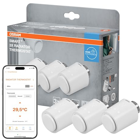 Osram Smart+ WiFi Termostato per termosifone, IP20, plastica, bianco, confezione da 3 | SMART+ - Termostato per radiatore WIFI in plastica, bianco, 3 pezzi