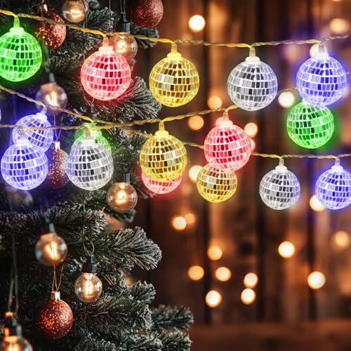 mizikuu 10 LED Discokugel Lichterkette, 1.5m Lange Bunte Discokugel Spiegel Lichterketten mit Batteriebetrieb Ball String Lights Marokkanische Lichterketten für Weihnachten, Karneva, Partydekoration