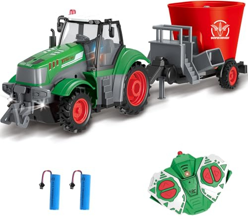 Bonikita Ferngesteuerter Traktor, 2.4Ghz RC Truckt & 1:24 Bauernhof -Traktor mit Licht, LKW und Anhänger Spielzeug für 6 7 8 9+ Jahre alte Jungen Mädchen