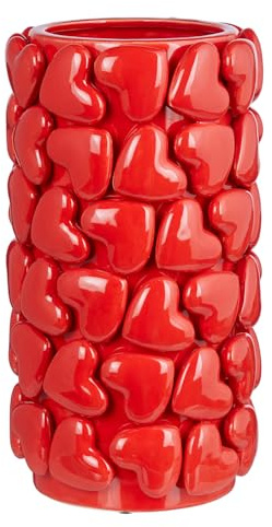 BUTLERS Blumenvase ø 17 cm H 31 cm Steingut Dekovase - Hearts - | Rot - Keramik-Vase für frische Schnittblumen - Dekoration für Fensterbank & Flur - Tischvase für Esszimmer & Tischdeko
