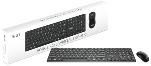 MSI Forge K210W Kabellose Maus und Tastatur mit Scherenschaltern, 2,4 GHz kabellose Reichweite, wiederaufladbares Netzteil, Hotkeys für schnelle Steuerung, optischer Sensor, 1600