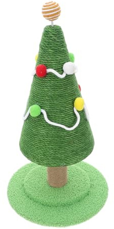 SEWACC Weihnachtlicher Katzen kratzbaum aus Natürlichem Sisal Hoher Kratzpfosten mit Bunten Pompons Stabiler Katzenkratzbaum für Indoor Fördert Kratz Kletterverhalten