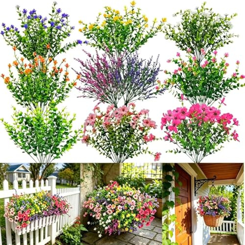 Vndnsy Kunstblumen, 22 Bündel, UV-beständig | Mit Kunststoffsträuchern, für den Außenbereich, Zuhause, Pflanzgefäß, Veranda, Fenstergarten, Hochzeit, Bauernhaus-Dekoration