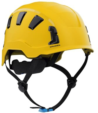Irudek OREKA II Vent Gelb - belüfteter Helm für Arbeiten in der Höhe, ultraleichtes ABS, Verstellbarer Kinnriemen, universelle Schlitze 30 mm, integrierter NFC-Chip, Zertifiziert nach EN 397 und EN