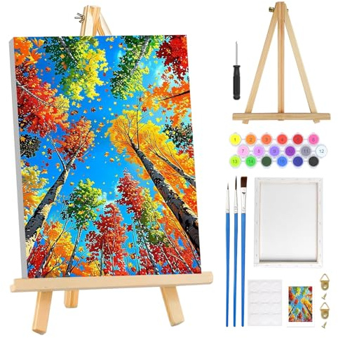 MOGTAA Baum des Lebens Malen Nach Zahlen Erwachsene mit Rahmen, Landschaft Malen Nach Zahlen Mit Holzstaffelei, DIY Ölgemälde Leinwand Set Acrylic Malerei Bilder für Home Dekor, 20x30cm