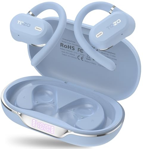 TOZO OpenWear Open-Ear Headphones, AI Translation Earbuds for 164 Languages, Bluetooth 5.4 with Smart Digital Display, Fast Charging, ENC Noise Cancelling Running Headphones for Sports, Office (Blue)