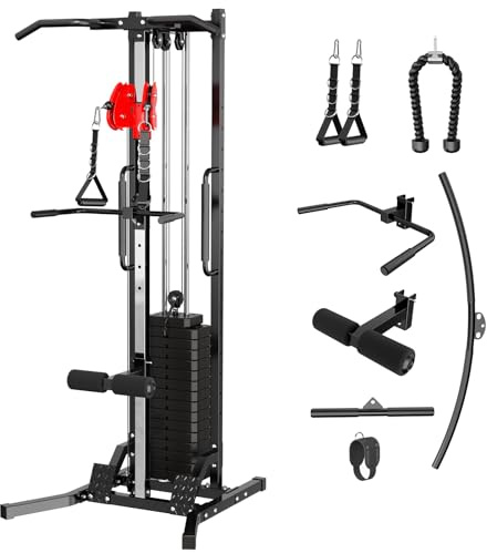 JX FITNESS Cable Crossover Machine Adjustable Double Pulley System with 70kg Weight Stacks, Pull up Bar and 7 Extra Accessories for Home Gym Strength Training