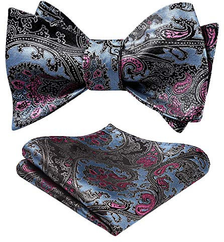 HISDERN Nœud papillon floral pour homme - Ensemble nœud papillon et pochette de poche - Motif floral - Jacquard - Pour fête de mariage, noir, rose, bleu, taille unique
