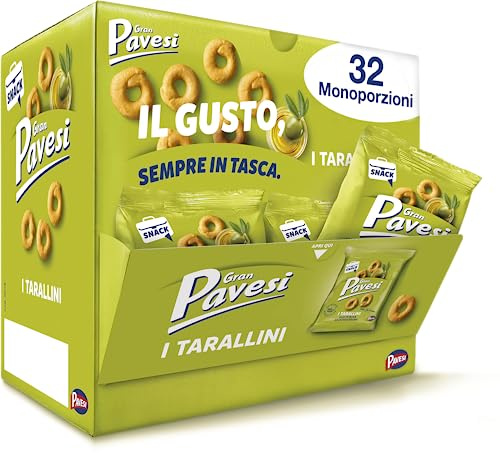 Gran Pavesi Espositore Snack Tarallini con di Olio ed Extra Vergine, Senza Olio di Palma, Showbox 1020 g con 32 Pack Monodose