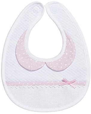 Filet - Babylätzchen aus weichem weißem Stoff und rosa Kragen, Aida-Tasche zum Besticken, schützt die Kleidung des Babys vor dem Füttern und Spucken, 100% Made in Italy, Weiß und Rosa