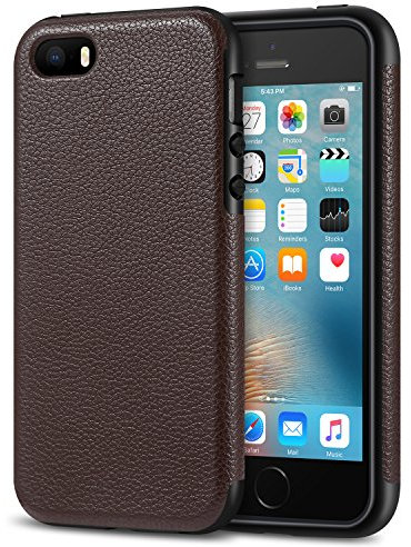 Tasikar iPhone SE Hülle Drop Schutzhülle PU Leder und TPU Silikon Passform Weiche Hülle für iPhone SE und iPhone 5S (Braun)
