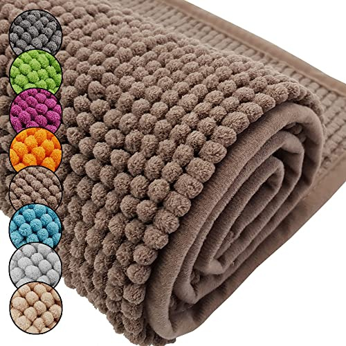 DILUMA Badematte Chenille 60x90 cm Taupe Rutschfester Hochflor Badteppich Luxus Wellness Badvorleger Saugfähig und Flauschig