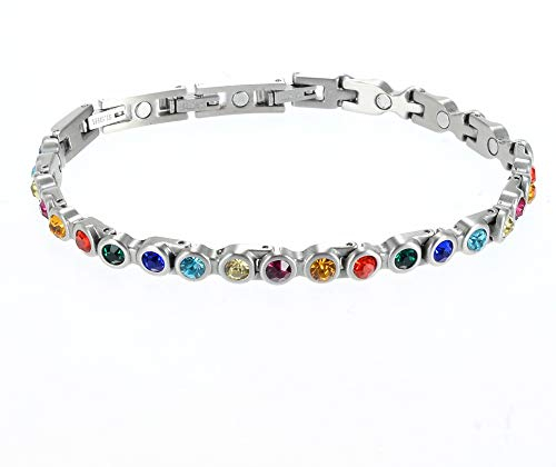 Chakra Meditation System Energie Magnetarmband mit 7 bunten Swarovski Crystals Energetix 4you 727 Magnetix Design handgearbeitet L/XL