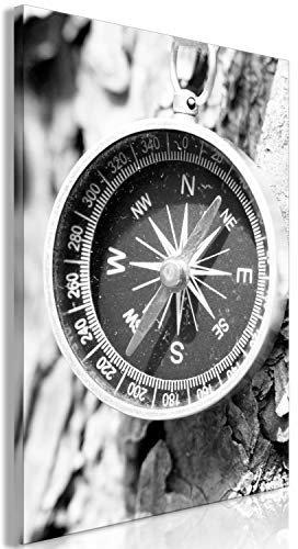 murando - Wandbilder XXL Kompass 80x120 cm 1 tlg - Wand Deko Vlies Leinwand Bilder Groß Wanddeko Wohnzimmer Schlafzimmer Kunstdrucke - schwarz weiß grau Reise n-A-0803-b-a