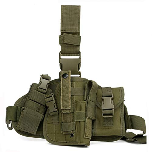 Gexgune Universal verstellbare Militärarmee Tactical Drop Bein Oberschenkel Pistole Holster Plattform Panel mit MOLLE Beutel Jagdbeutel (Grün)