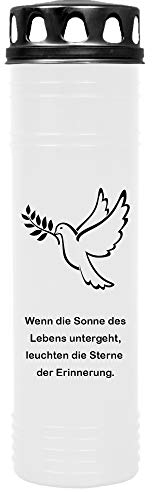 HS Candle Grablicht (Deckel Schwarz) Grabkerze ca. 170h Brenndauer / 7-Tage Brenner - Motiv: Taube, in vielen Varianten