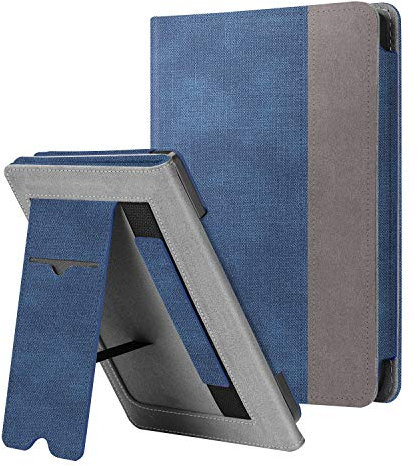 FINTIE Étui pour 6 Kobo Nia 2020 / Kobo Clara HD 2018 (Numéro de Modèle: N306 / N249) - Coque avec Béquille Housse avec Compartiment Cartes et Dragonne, Veille/Réveil Auto, Bleu Jean