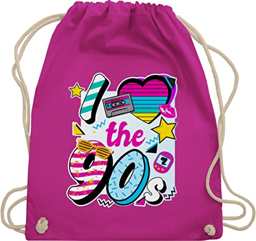 Turnbeutel Rucksack - Sprüche Statement - I love the 90s - Unisize - Fuchsia - beutel 90er tasche computer nerd zocker 90 stoffrucksack nerds 90' stoffbeutel geeks 90's juterucksäcke nerdgeschenk