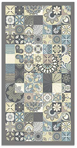 Panorama Vinylteppich - Modell Vynilteppich Hydraulic Fliesen Blau Farbe - 80x300 cm - Verschiedene Größen - Deko Küche, Läufer und Outdoor